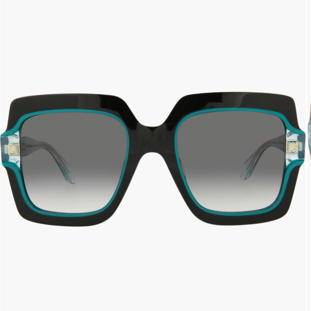 Black And Teal Square Sunglasses